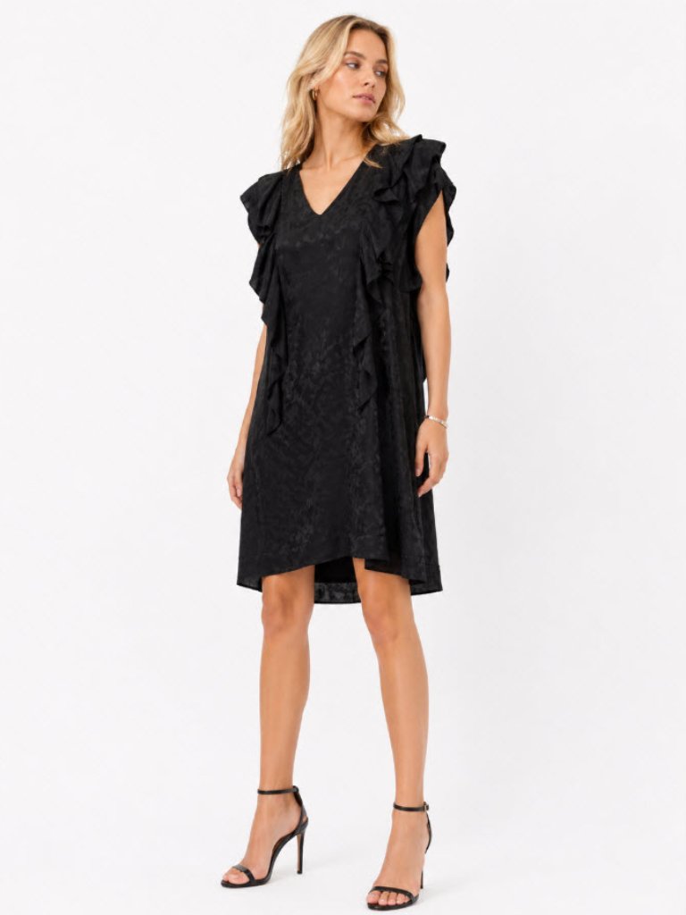 Zadig & Voltaire Rivel Jac Leo Silk Ruffle Midi Dress Black Size Large